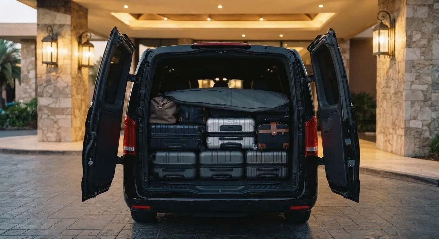 Illustrative image for Luxury van airport transfers Sydney: luggage packed in the back.